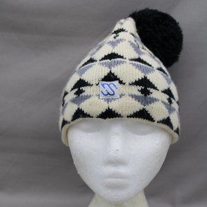 Vintage Toque / Beanie - Grey and Black Diamond Pattern - Adult Stretch Fit